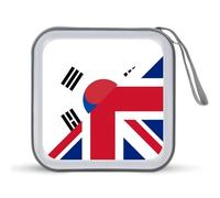 Birtish And South Korea Flag Trendy CD Case Hard Plastic Portable DVD Storage Binder Wallet for Car Home Office