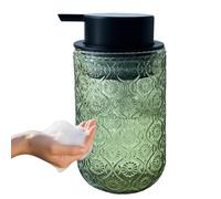 Birugen Foaming Hand Soap Dispenser,Vintage Glass Soap and Lotion Dispenser for Bathroom,Kitchen Dish Soap Dispenser with Black Foam Pump (Light Green Begonia Flower+Black Lid)