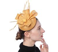 Biruil Women's Fascinator Hat Imitation Sinamay Feather Tea Party Pillbox Flower Derby, Za Gold, One Size