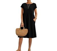BIRW Dresses for Women 2025 Summer Cotton Linen Solid Loose Casual Dress Beach Vacation Midi Gauze Dress with Pockets, Black, S