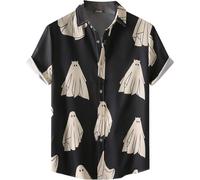 BIRW Halloween Shirt for Men, Pumpkin Skull Shirt, Party Shirt, Short Sleeve Button Down Hawaiian Shirt