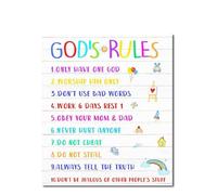 BIRXPMOS Child's Inspirational Wall-Art - Wooden God's Rules Hanging Decor for Nursery & Bedroom, Religious Motivational Gift for Baptism, First Communion, and Classroom(Unframed,16x24inch(40x60cm))