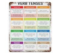 BIRXPMOS ESL Classroom Decor Verb Tenses Educational Metal Tin Sign Vintage Style Grammar Poster Wall-Art Chart 8 X 12 in