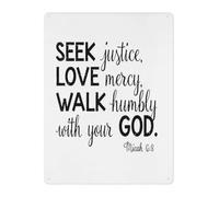 BIRXPMOS Home Decor Metal Sign Scripture Wall-Art Seek Justice Love Mercy Walk Humbly With God Plaque 8 X 12 in