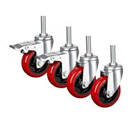 BiSaXieTa 3/4/5 Inch Heavy Duty Caster with M16 Threaded Stem, No Noise PU Swivel Caster, with Brake, for Industrial Transport, Furniture, Set of 4(2 Swivel+2 Brake,5inch)