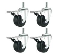 BiSaXieTa 3/4/5 Inch Heavy-duty Rubber Swivel Caster, M16 Threaded Stem, Industrial Caster with Brake, 360° Rotation, Set of 4, for Workbench, Cart, Shelves(Brake,5inch)