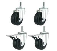 BiSaXieTa 3/4/5 Inch Heavy-duty Rubber Swivel Caster, M16 Threaded Stem, Industrial Caster with Brake, 360° Rotation, Set of 4, for Workbench, Cart, Shelves(2 Swivel+2 Brake,4inch)