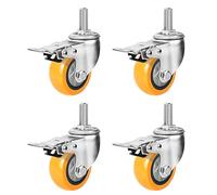 BiSaXieTa 3/4/5 Inch Locking Swivel Caster, M16 Threaded Stem, Heavy Duty No Noise PU Caster, with Brake, Set of 4, for Workbench, Warehouse, Furniture(Brake,3inch)