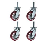 BiSaXieTa 4/5/6/8 Inch Heavy Duty Swivel Caster with Brake, M20*60mm Threaded Stem, Industrial Transportation Caster, No Noise PU Castor, Set of 4(Swivel,8inch)