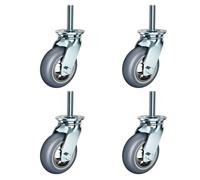 BiSaXieTa 4/5/6/8 Inch Industrial Swivel Caster, M20*60mm Threaded Stem Caster with Brake, Heavy Duty TPR Rubber Castor, Set of 4, for Factories, Warehouses(Swivel,5inch)
