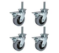 BiSaXieTa Heavy Duty Rubber Swivel Caster 4/5/6/8 Inch, M20 Threaded Stem Caster with Brake, Set of 4, Industrial Replacement Castor, Double Ball Bearings(Brake,4inch)