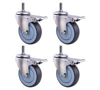 BiSaXieTa Heavy-duty Swivel Casters, 3"/4"/5" Diameter, M16 Threaded Stem Caster with Brake, No Noise, Dual Locking, for Indoor and Outdoor Mobile Equipment(Brake,5"(125mm))