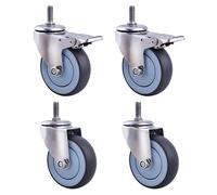BiSaXieTa Heavy-duty Swivel Casters, 3"/4"/5" Diameter, M16 Threaded Stem Caster with Brake, No Noise, Dual Locking, for Indoor and Outdoor Mobile Equipment(2 Swivel+2 Brake,5"(125mm))