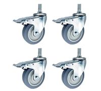 BiSaXieTa M14/16/20 Threaded Stem Caster, 4 Inch Heavy Duty Industrial Locking Caster, with Brake, TPR Rubber Swivel Castor, Set of 4, Total Load Capacity 330kg/727Lbs(Brake,M20*30mm)