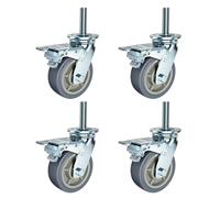BiSaXieTa M20x60mm Threaded Stem Swivel Caster, 4/5/6/8 Inch Heavy Duty Locking Caster, No Noise Industrial Rubber Castor, with Brake, for Workbench, Trolley, Set of 4(Brake,4inch)