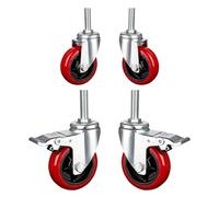 BiSaXieTa Set of 4, 3/4/5 Inch Heavy Duty Swivel Caster with M16×80mm Threaded Stem, PU Industrial Caster, with Brake, No Noise, for Indoor/Outdoor Equipment(2 Swivel+2 Brake,3inch)