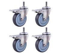 BiSaXieTa Set of 4, 3"/4"/5" Swivel Casters, M16*30 Threaded Stem, with Brake, TPR Rubber Industrial Casters, for Furniture, Carts, and Industrial Equipment(Brake,4"(100mm))