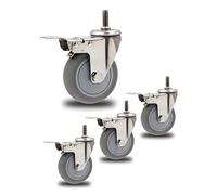 BiSaXieTa Set of 4, M16 Threaded Stem Swivel Caster, 3/4/5 Inch Heavy Duty Rubber Industrial Caster, with Brake, No Noise, for Carts, Workben, Shelves(Brake,4inch)