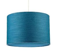 Biscay Bay Teal Textured Linen Fabric Pendant Lighting Shade with Round Diffuser Plate | Contemporary Design | 30cm x 20cm | White Cotton Lining by Happy Homewares