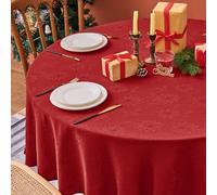 Biscaynebay Christmas Red Tablecloth Round 60 Inch-Fabric Xmas Holiday Winter Table Cloth-Jacquard Damask Poinsettia Modern Table Cover Small Circle Kitchen Dinner Dining Picnic Holiday Parties