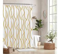 Biscaynebay Extra Long Textured Fabric Shower Curtain 72 W x 84 L, Gold Striped Printed Linen Modern Hotel Luxury Quality Cloth Bathroom Curtains Machine Washable