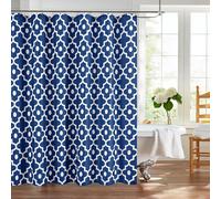 Biscaynebay Extra Long Textured Fabric Shower Curtains 72" Width by 84" Length, Indigo Morocco Pearl Printed Bathroom Curtains Machine Washable