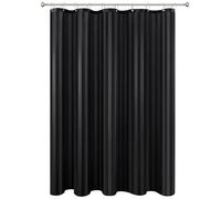 Biscaynebay Fabric Shower Curtain or Liner 72" by 72", Black Water Repellent Damask Stripes Bathroom Curtains Machine Washable