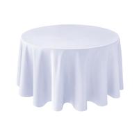 Biscaynebay Textured Fabric Tablecloths 90 Inches in Diameter Round, White Water Resistant Tablecloths for Dining, Kitchen, Wedding and Parties etc. Machine Washable