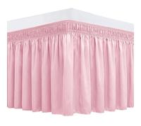 Biscaynebay Wrap Around Bed Skirts for Full & Full XL Beds 15" Drop, Pink Adjustable Elastic Dust Ruffles Easy Fit Wrinkle & Fade Resistant Silky Luxurious Fabric Machine Washable