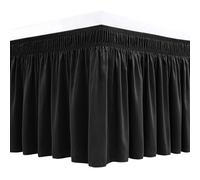 Biscaynebay Wrap Around Bed Skirts for Full & Full XL Beds 19" Long Drop, Black Adjustable Elastic Dust Ruffles Easy Fit Wrinkle & Fade Resistant Silky Luxurious Fabric Solid Machine Washable