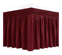 Biscaynebay Wrap Around Bed Skirts for Full & Full XL Beds Short Drop of 12", Burgundy Adjustable Elastic Dust Ruffles Easy Fit Wrinkle Resistant Silky Luxurious Fabric Machine Washable