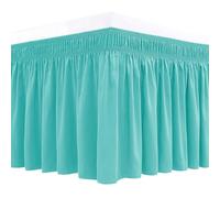 Biscaynebay Wrap Around Bed Skirts for Full & Full XL Beds with Short Drop of 12", Aqua Adjustable Elastic Dust Ruffles Easy Fit Wrinkle Resistant Silky Luxurious Fabric Machine Washable