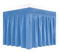 Biscaynebay Wrap Around Bed Skirts for King & Cal King Beds 15" Drop, Denim Blue Elastic Dust Ruffles with Adjustable Belts Silky Luxrious Fabric Machine Washable