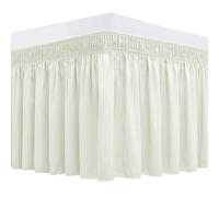 Biscaynebay Wrap Around Bed Skirts for Queen Beds 16" Drop, Ivory Adjustable Elastic Dust Ruffles Easy Fit Wrinkle & Fade Resistant Silky Luxurious Fabric Solid Machine Washable