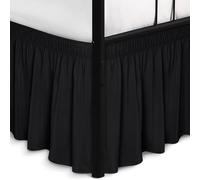 Biscaynebay Wrap Around Bed Skirts with Split Corners for Full Beds 15" Drop, Black Adjustable Elastic Dust Ruffles Easy Fit Wrinkle Resistant Silky Luxurious Fabric Machine Washable