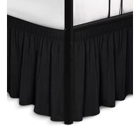 Biscaynebay Wrap Around Bed Skirts with Split Corners for Full Beds 17" Drop, Black Elastic Dust Ruffles Adjustable Easy Fit Wrinkle & Fade Resistant Silky Luxurious Fabric Machine Washable
