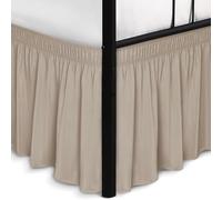 Biscaynebay Wrap Around Bed Skirts with Split Corners for Full Beds 17" Drop, Light Camel Elastic Dust Ruffles Easy Fit Wrinkle & Fade Resistant Silky Luxurious Fabric Solid Machine Washable