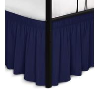 Biscaynebay Wrap Around Bed Skirts with Split Corners for King Beds 17" Drop, Navy Elastic Dust Ruffles Easy Fit Wrinkle & Fade Resistant Silky Luxurious Fabric Solid Machine Washable