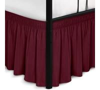 Biscaynebay Wrap Around Bed Skirts with Split Corners for Queen Beds 14" Drop, Burgundy Elastic Dust Ruffles Adjustable Easy Fit Wrinkle & Fade Resistant Silky Luxurious Fabric Machine Washable