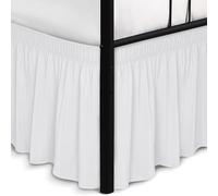 Biscaynebay Wrap Around Bed Skirts with Split Corners for Queen Beds 14" Drop, White Elastic Dust Ruffles Adjustable Easy Fit Wrinkle & Fade Resistant Silky Luxurious Fabric Machine Washable