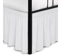 Biscaynebay Wrap Around Bed Skirts with Split Corners for Queen Beds 15" Drop, White Adjustable Elastic Dust Ruffles Easy Fit Wrinkle Resistant Silky Luxurious Fabric Machine Washable