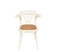 Biscottini Chair Wood Rattan Seat Armchair Kitchen Dining Room White