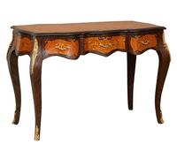 Biscottini Classic Wooden Writing Desk Walnut Inlay Bronze Gold 122x60x81