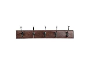 Biscottini Coat Hang Rack wall Dark Brown 76x13x22cm with 5 Hooks | Solid Wood and Iron Hooks | wall Mounted Hanger | Antique Vintage Style | Made in Italy