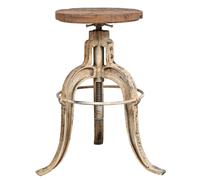 Biscottini Country Cast Iron Stool Bench Shabby Chic Solid Wood 50x50x60 cm