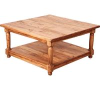 Biscottini Country Solid Pine Wood Side Table Natural Walnut Square 45