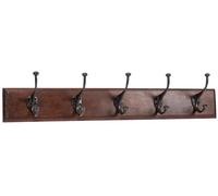 Biscottini Wall Mounted Coat Rack Iron 76x13x22 cm Walnut 5 Hooks Solid Wood