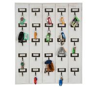 Biscottini White Wooden Key Holder Wall Board 25 Brass Hooks 50x60 cm Entryway