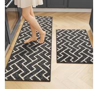Biscpro Kitchen Rug Set 2 Pieces,Washable Non-Slip 50x80+50x150cm,Black | 100% Polypropylene Kitchen Floor Mats, Super Absorbent and Stain-Resistant Floor Runner Rug, Hallway Runner, Entryway