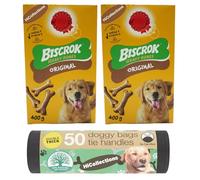 Biscrock Gravy Bones Dog Biscuits Low Fat Tasty Dog Treat 400g (Pack of 2) with 50 Hicollection poo bags